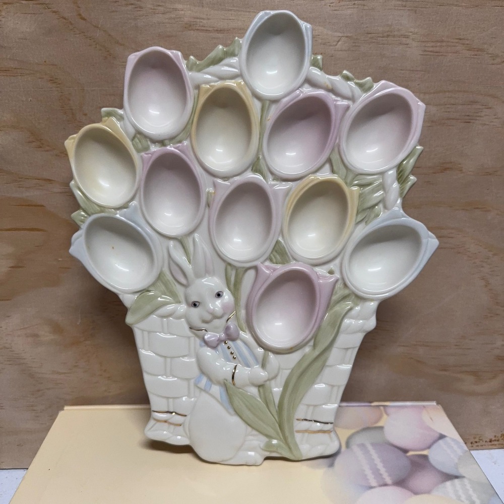Lenox Occasions Easter Tulip Egg Platter Pastel Bunny Basket Deviled Egg Tray